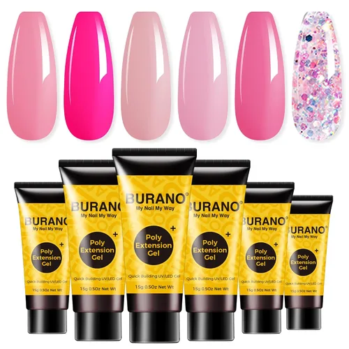 Vista 15 de BURANO - Kit de uñas de gel con extensión de poliacrilato, set de gel constructor de uñas de poliacrilato de 6 colores para principiantes