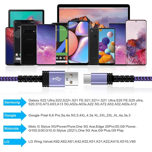 Vista 7 de Cable de carga USB tipo C, [2 unidades de 6 pies], cable de carga rápida USB C para Samsung Galaxy S24/A54/A34/A14/S23Ultra/S21 Fe, Z Fold 5/4, Z