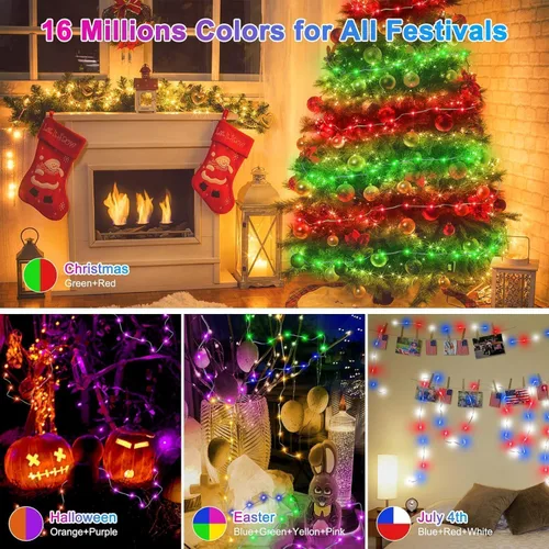 Vista 7 de LUXONIC Luces de hadas con control de aplicación inteligente, 2 luces LED RGB parpadeantes de 32.5 pies para dormitorio, tira de luces