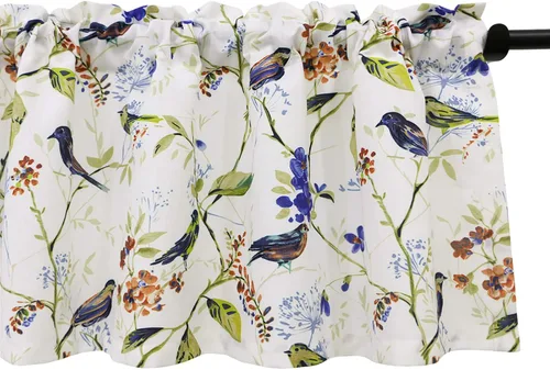 Vista 21 de VOGOL Cenefa de pájaro y bayas, decoración clásica de ventana de campo americano con estampado botánico, cortina de bolsillo para barra fácil