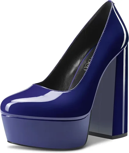 Vista 41 de TNYNFBEB Zapatos de tacón de plataforma alta para mujer, con puntera redonda, sin cordones, básicas, clásicas, de 5.5 pulgadas