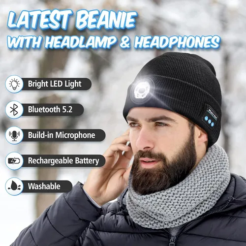 Vista 3 de KEZKALS Regalos para el día de San Valentín para él y ella, gorro LED Bluetooth, regalos de San Valentín para hombres, mujeres, él, marido, regalos