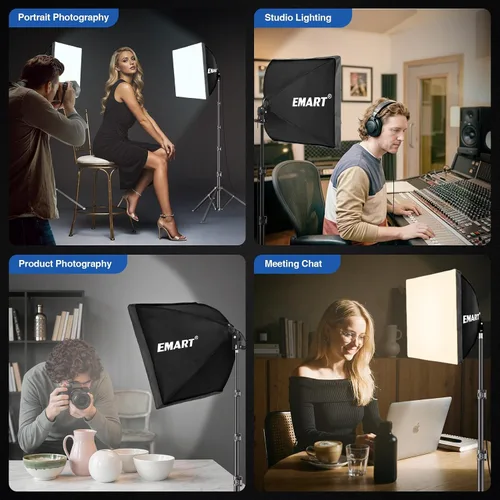 Vista 2 de EMART Kit de iluminación Softbox de 16 x 16 pulgadas, kit de iluminación para fotografía con bombilla LED de 135 W 3000-6500 K y control remoto