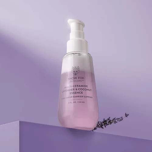 Vista 5 de Snow Fox Skincare - Suero de lavanda francesa y esencia de coco multi-ceramida Suero facial hidratante y revitalizante para piel seca, madura