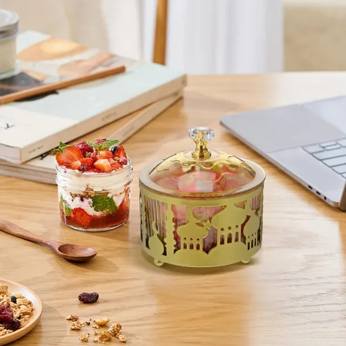 Vista 9 de EXCEART Bandeja de aperitivos de Oriente Medio con cubierta para golosinas Eid Nuts Frutos secos Fiesta Plato de té Celebraciones en el hogar