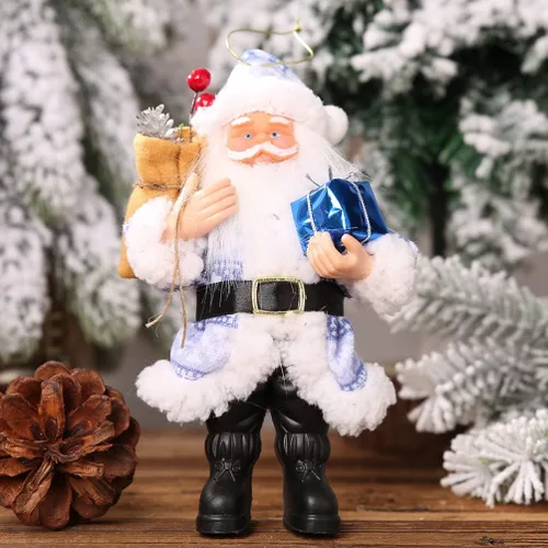 Vista 9 de PRETYZOOM Figura de Papá Noel de resina azul Santa escultura de pie de vacaciones figura de Santa Claus sosteniendo regalos decoración de mesa