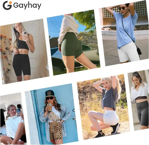 Vista 3 de GAYHAY Pantalones cortos de ciclismo con bolsillos para mujer, cintura alta, control de abdomen, pantalones cortos de entrenamiento suaves