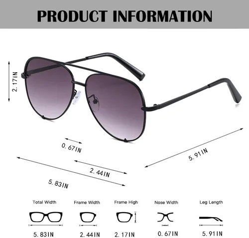 Vista 4 de BUTABY Lentes de sol de aviador de gran tamaño para mujeres y hombres, lentes de sol polarizados clásicos, lentes de sol vintage piloto de metal