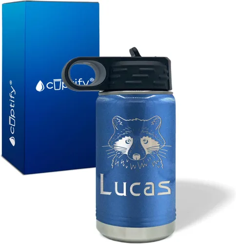 Vista 18 de Botella de agua para niños personalizada con nombre en botella de agua aislada con anillo verde mate de 12 onzas