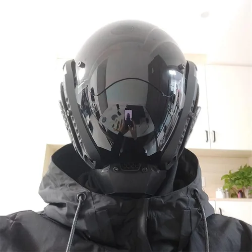 Vista 3 de NECHARI Casco gótico punk máscara futurista Techwear de ciencia ficción gótica máscara de Halloween Cosplay Halloween fiesta música accesorios