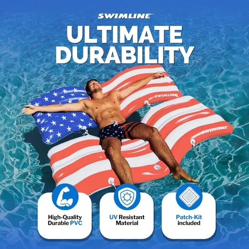 Vista 2 de Swimline - Juego de colchón inflable para piscina, con conector, con bandera estadounidense