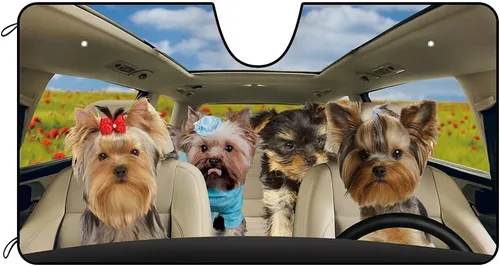 Vista 11 de Parasol Schnauzer para parabrisas delantero de automóvil con el mar de flores, parasol para parabrisas de vehículo, reflector de rayos UV, protector