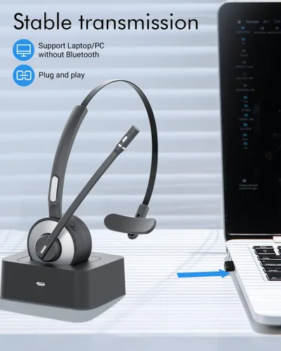 Vista 3 de HUAKUA Auriculares Bluetooth con micrófono, auriculares de camionero de una sola oreja con cancelación de ruido, auriculares inalámbricos