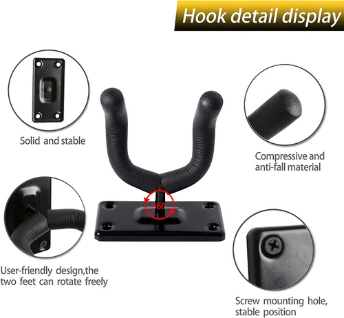 Vista 2 de Paquete de 2 soportes de pared para guitarra, ganchos de pared para guitarra, exhibición perfecta de instrumentos musicales para tiendas minoristas