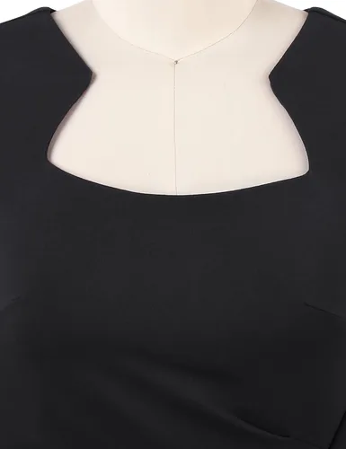 Vista 5 de MUXXN Vestido de tubo para mujer, estilo vintage, con cuello cuadrado, manga casquillo, volantes, para trabajo, negocios, bodycon