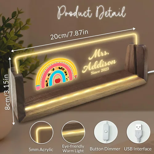 Vista 3 de Placa de nombre de escritorio personalizada con luz acrílica para escritorio, regalos de oficina personalizados para jefes, compañeros de trabajo