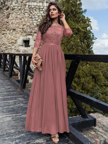 Vista 3 de Miusol Vestido largo formal de dama de honor con encaje floral y manga 34 para mujer