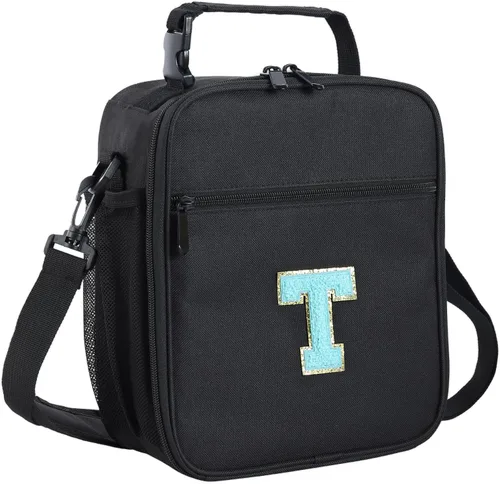 Vista 28 de ELEFOCUS Lonchera aislada con inicial para mujeres y hombres, bolsa de almuerzo personalizada con monograma con correa de hombro ajustable