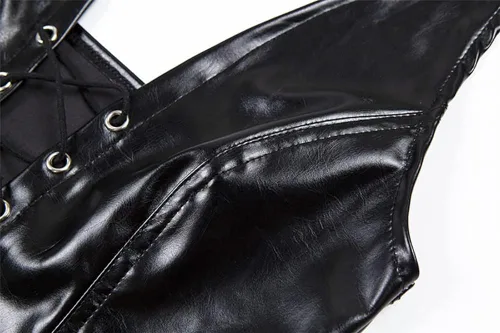 Vista 6 de DOUCIU Top corto sin mangas de piel sintética con cordones para mujer