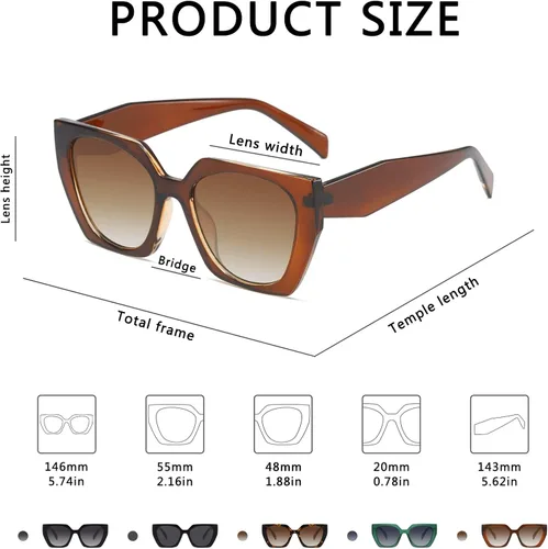 Vista 4 de YDAOWKN Gafas de sol retro de gran tamaño para mujer, gafas de sol cuadradas grandes vintage