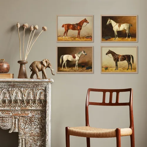 Vista 3 de Decoración de pared ecuestre – Juego de 4 pósteres de vaqueros occidentales para decoración de cafetería, bar, arte de pared para el hogar, regalos