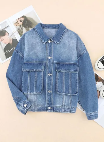 Vista 5 de Sidefeel Chaqueta vaquera larga elástica de gran tamaño para mujer