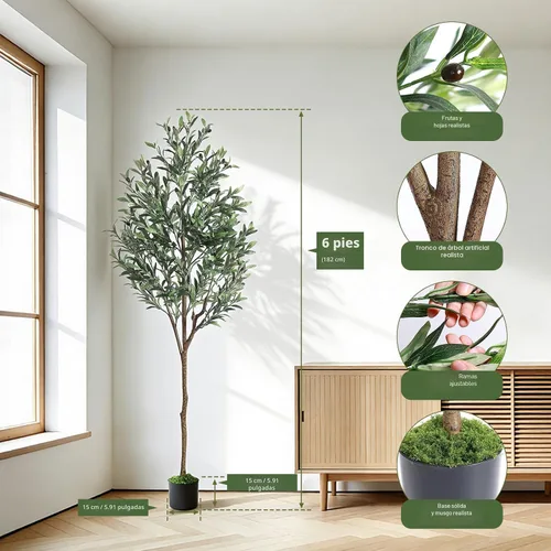 Vista 4 de Alupssuc Árbol de olivo sintético de 6 pies con frutas realistas y hojas