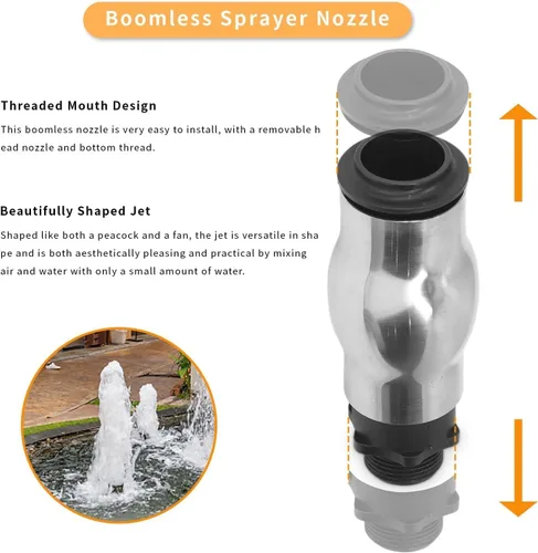 Vista 3 de AYNEFY Boquilla de fuente, acero inoxidable 304 rociador de agua de estanque rociador de agua boquilla de fuente de agua G1 rosca macho espuma