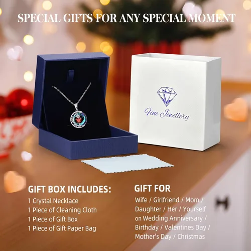 Vista 37 de Collares de cristal para mujer, regalos para aniversario de esposa, regalos de cumpleaños para mujeres, collar de zafiro azul con la frase "I Love