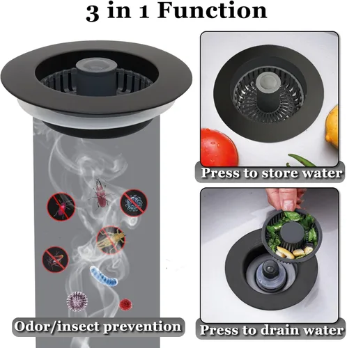 Vista 2 de BAOLSLS Tapón de fregadero de cocina 3 en 1, colador de drenaje para fregadero de cocina, con un colador de cesta adicional, tapón de drenaje