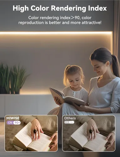 Vista 2 de MIWISE Tira de luces LED USB 5V, tira de luz LED COB súper brillante de 2700K blanco cálido con interruptor regulador táctil, cinta de luz regulable