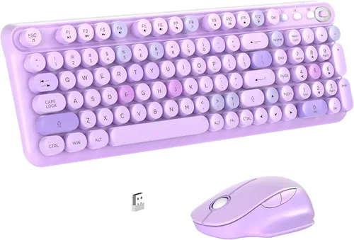 Vista 13 de Links9+ Combo de teclado y mouse inalámbricos, estilo teclado retro de tamaño completo, receptor USB de 2.4GHz, plug-and-play, juego de teclado