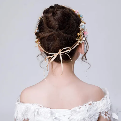 Vista 5 de Weileenice Diadema de corona floral para niñas de flores, diadema para mujer, guirnalda de flores, para concursos de baile, fiesta de graduación