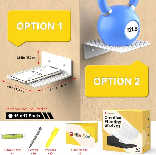 Vista 4 de BlissBox Paquete de 12 estantes flotantes para pared compatibles con Blanco
