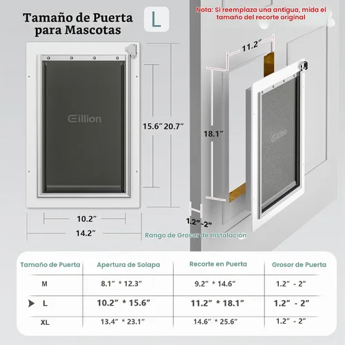 Vista 5 de Puerta grande para perro para puerta exterior, puerta de perro para puerta, puerta de perro con marco de aluminio, 3 solapas, panel de cierre