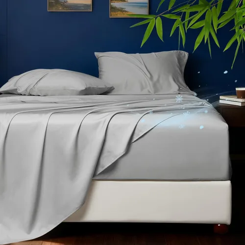 Vista 9 de HYPREST Sábanas refrescantes tamaño Queen – Rayón derivado de bambú, seda suave y transpirable, juego de sábanas de lujo que no sudan, sábanas Beige