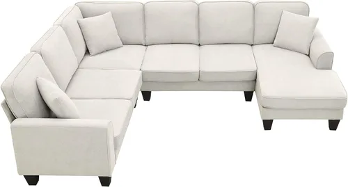 Vista 76 de Quarte Sofá seccional en forma de U, sofá modular con dos asientos individuales, dos sillas, combinación de bricolaje, tela de hilo en bucle Beige/5