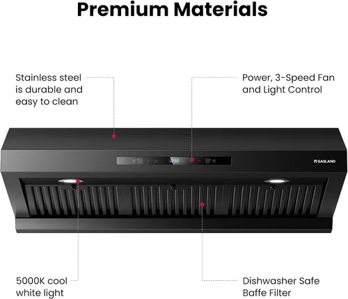 Vista 7 de GASLAND Master Campana extractora debajo del gabinete de 36 pulgadas, negro mate, 700 CFM para ventilador de escape de cocina de cocción de alta