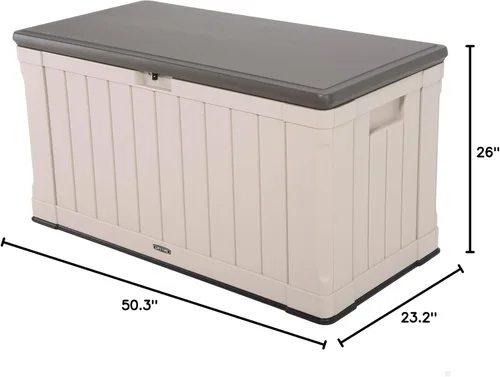 Vista 8 de Lifetime 60186 Caja de almacenamiento para exteriores resistente, 116 galones, arena del desierto/marrón y 60372U caja de almacenamiento