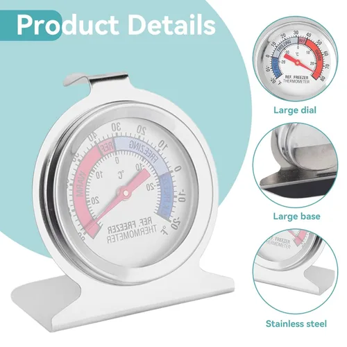 Vista 8 de Termómetro para refrigerador, termómetro de nevera de acero inoxidable para horno/parrilla, termómetro para congelador, medidor de temperatura