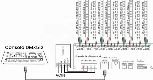 Vista 4 de Regulador de tira de 30 canales DMX decodificador 512 RGB LED DMX dimmer DC9V-24V 2A/CH