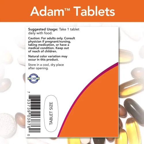 Vista 3 de Now Foods Adam - Pestañas múltiples de vitamina 120 para hombre