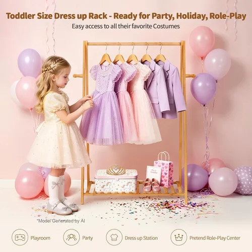 Vista 4 de Percheros Pequeños para Colgar Ropa, Percheros de Bambú para Prendas de Niños, Perchero Independiente para Vestidos y Trajes para Dormitorio, Sala
