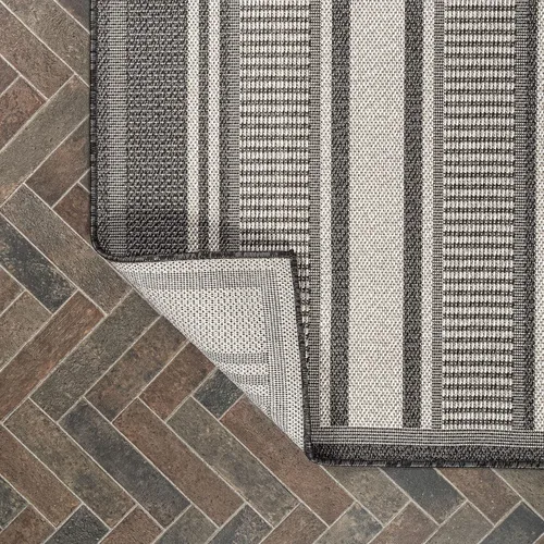 Vista 13 de JONATHAN Y Haynes - Alfombra moderna de doble raya para interiores y exteriores, 8 x 10 pies, color negro y crema, para patio trasero, porche, fácil