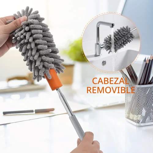 Vista 4 de Mini Plumero para Limpieza, Plumero de Mano Flexible de 360° con Poste Extensible, Plumero Pequeño Lavable para Interior de Coche, Oficina, Muebles