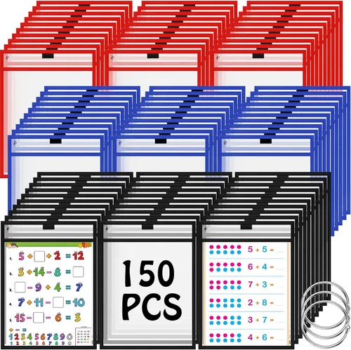 Vista 9 de Teling 150 bolsillos de borrado en seco reutilizables a granel para boletos de trabajo, protector de manga de plástico transparente, funda