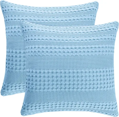 Vista 16 de PHF Fundas de almohada 100% algodón con tejido de gofre de 24 x 24 pulgadas, paquete de 2 fundas cuadradas para decoración elegante del hogar, sin