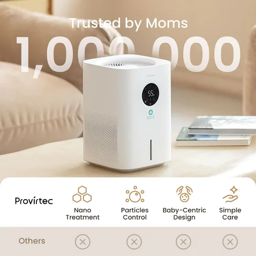 Vista 9 de Provirtec Humidificador evaporativo Pro Baby para dormitorio, sin niebla y sin polvo blanco, sin BPA y 16 dB, sueño silencioso para niños, 3 modos