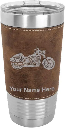 Vista 10 de LaserGram - Vaso de 20 onzas con aislamiento al vacío, estilo motocicleta, grabado personalizado incluido (piel sintética, estilo béisbol)