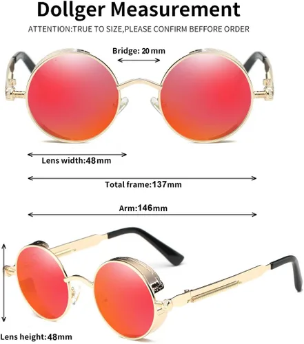 Vista 3 de Dollger Gafas de sol vintage Steampunk Retro Metal Round Circle Frame